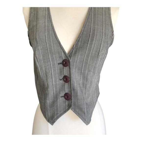 Vintage Valia Houndstooth Metallic Strands 3 Button Black Lace Back Vest Size 5 - Picture 2 of 8